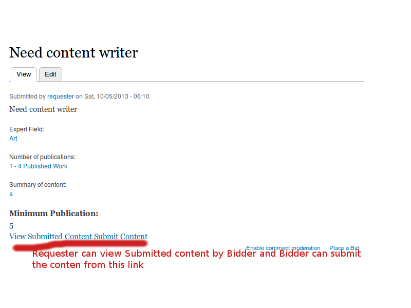 requester view content and bidder post content 